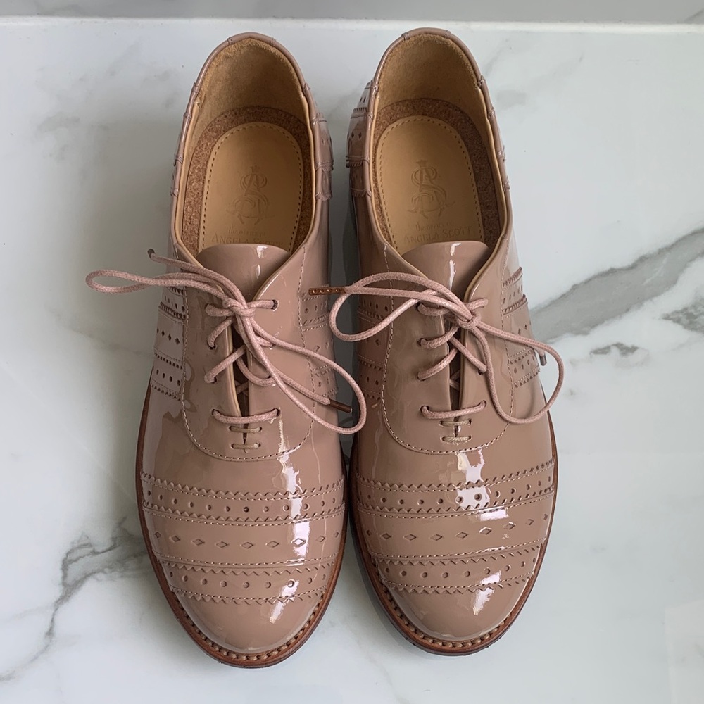 Women's Patent Brogue Oxfords in Dusty Pink